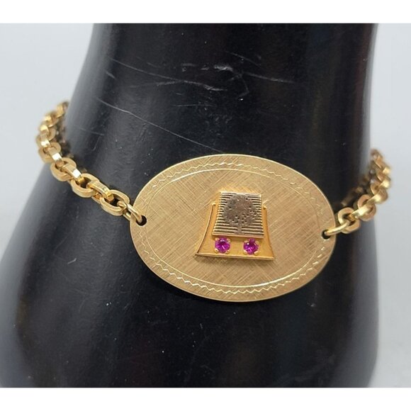 Double Tree Employee Award Bracelet 20 Years 12kgf Two Rubies Vintage Size 6 - Picture 1 of 10
